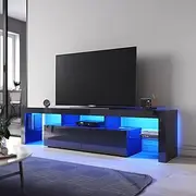 [ELEGANT] TV Stand Cabinet with Drawers,High Gloss,16 RGB LED Lights,Entertainment Unit Stand 180cm Color Black