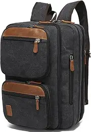 [Stuery] Mens Messenger Bag 17.3 Inch Canvas/Leather Laptop Bag Backpack for Men Briefcase Computer Handbags Shoulder Bag Convertible