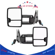 Towing Mirrors Chrome Power Heated Dynamic Signal For Chevy Silverado GMC Sierra