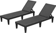 Homall Outdoor Lounge Chairs Set of 2, Quick Assembly & Waterproof Patio Chaise Lounge with Adjustable Backrest for Poolside, Beach, Garden (Black)