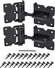 Self Closing Gate Hardware Hinges Heavy Duty for Wooden/Vinyl/PVC Fences,90 Degree Adjustable, with Installation Screws and Swing Adjuster Tool,2 Pack/Set,Black