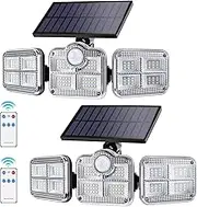 Roshin 2 Pack Solar Lights Outdoor - 122 LED Solar Security Motion Sensor Light with 3 Lights Mode, Wireless Outdoor Light with Remote, 270° Wide Angle Flood Light for Garden Patio Pathway Garage