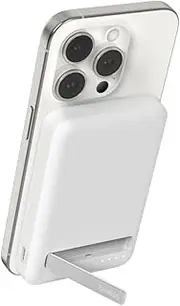 Belkin BoostCharge Pro Wireless Power Bank 5000Mah Qi2, MagSafe Compatible, Built-in Pop-up Kickstand - Compatible for iPhone 16/15/14/13 Series and More - White