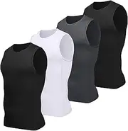 [HovSiyla] 4 Pack Men's Compression Football Sleeveless Shirts Activewear Quick Dry Sporty Gym Workout Tank Top