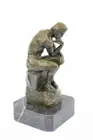 Elegant Bronze Marble Base Statue Rodin`s The Thinker Sculpture Art Deco