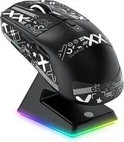X6 SUPERLIGHT Wireless Gaming Mouse with Charging Station, Ultra Light 49g Gaming Mouse, PixArt PAW3395 Sensor, 26000 DPI, Programmable, 2.4G/Bluetooth/Wired, Mouse Gripband, Black