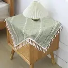 Boho Small Square Tablecloth 24''x24'', Sage Green Linen Table Cover, Nightst...
