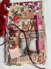 valentines junk journal scrapbook tassel pen clip 54 pages squirrel couple
