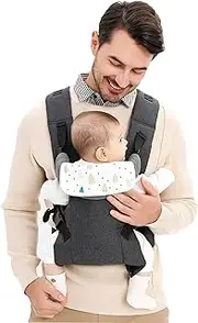 HuiFen Baby Carrier, Hands Free Adjustable Ergonomic Baby Carrier Newborn to Toddler 6-33lbs, 4-in-1 Baby Sling Wrap with Saliva Towel, Front Back Carry, Baby Essentials Gift (Grey)