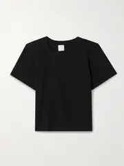 [LESET] LESET - Kelly Cropped Ribbed Stretch-cotton Jersey T-shirt - Black - small small Black