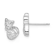 Sterling Silver Rhodium-Plated Polished Cz Cat Post Earrings