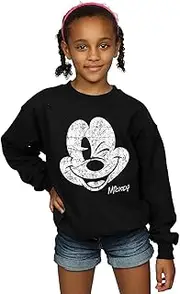 [Disney] Girls Mickey Mouse Face Cotton Sweatshirt (UK Size: 7-8 Years) (Black)