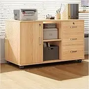 File Cabinet Office File Cabinet Under Desk Storage Cabinet Three Drawers Two Compartments One Door Storage Cabinet Wooden Locking Plant Sideboards Office Drawer(Beige)