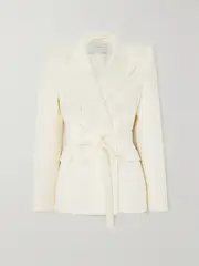 [Adam Lippes] Adam Lippes - Double-breasted Belted Wool And Silk-blend Blazer - Ivory - medium medium Ivory
