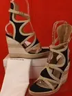 NIB BALENCIAGA COLOR BLOCK LEATHER CANVAS GLADIATOR PLATFORM WEDGES SANDAL 39