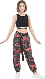 [lontakids] Girls Hip Hop Clothes 2 Piece Outfits Crop Tops Camouflage Jogger Pants Set Jazz Street Dancewear