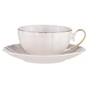 French Chic Kitchen Tea Cup and Saucer Parisienne Pearl White