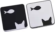 [Ipetboom] 2pcs Cat Fish Pattern Lenses Container Case Compact Organizer with Mirror for Travel Outdoor Activities Stylish Storage Box for Women Black White