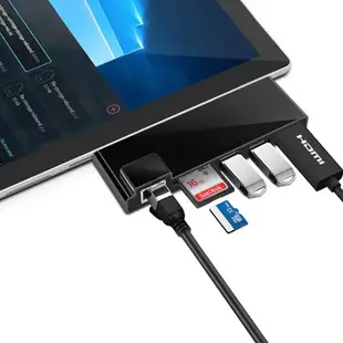 微軟Surface擴展塢Pro7/6/5/4/3電腦Pro X/7+轉接頭USB轉換器外接HDMI顯示器投影拓展RJ45網線讀取SD/TF卡HUB