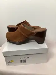 BN In Box Nine West Leather Mules Size 9.5M Made In Italy Man Made Sole
