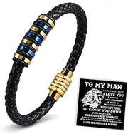 [QianSiLi] To My Son/Man Bracelet With Box, Braided Mens Leather Bracelet for Men With Magnetic Clasp Present for Birthday Fathers Day Christmas Valentines Day