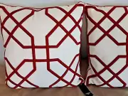 Envogue Asher Embroidered Pillows Cotton/Linen Burgundy Geometric Set of Two NWT