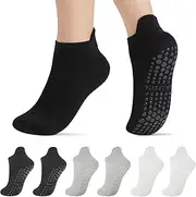 [Ligtmor] Pilates Barre Socks 6 Pairs for Women Non Slip Grip Yoga Ankle Socks for Barefoot Workout Hospital, Black,gray,white, One Size