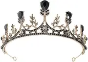 [IWOWHERO] 1 PC High End Baroque Hair Hoop Crown for Brides Elegant Black Rhinestone Tiara Birthday and Wedding Dress Prop Fashionable Hair Supply for Women