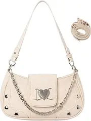 [Ausing] Women Pu Leather Top Handle Bag Fashion Underarm Handbags Stylish Chain Small Handbag Travel Hottie Satchel Cute Y2K Style Satchels