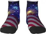 [EdWal] Firework American Flag 4Th of July print Men's Moisture Control Crew Socks Socks For Men and Women Gifts For Golf, Hunting, Camping
