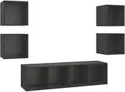 'vidaXL Engineered Wood TV Cabinet Set in Grey - Wall Mounted 5 Piece Storage Unit for Home Entertainment