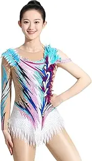 [Zagitova] Rhythmic Gymnastics Leotards for Women Fitness Bodysuit Shiny Rhinestones Ballet Dance Unitards