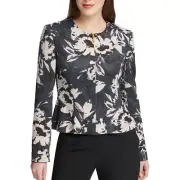 DKNY NEW Women's Floral-print Full Zip Peplum Basic Jacket Top TEDO