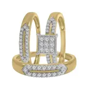 10K Yellow Gold 0.51 Ct Real Round Diamond Square Frame Engagement Trio Ring Set