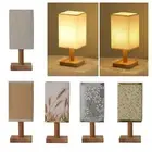 Modern Table Lamp, Nightstand Desk Lamp, Bedside Lamp with Wood Base And Linen