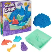 Kinetic Sand Sandbox Set, 1lb Blue Play Sand, Sandbox Storage, 4 Molds and To...