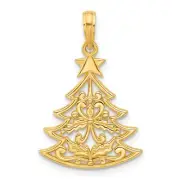 14k Yellow Gold Polished Fancy Scrolled Christmas Tree Pendant