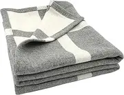 Thick Warm 70% Wool Throw Blanket, Striped Mens/Womens Wool Blanket Great for Camping, Outdoors, Travel, Indoor Couch Throw, 55" x 70" with Exquisite Box for Gift (Camel)