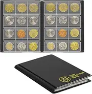 Coin Collection Album 120 Pockets – 3 x 3 cm Coin Holder Book Coin Storage Album Money Penny Bag for Collectors Black CS0112BK
