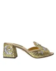 Dolce&Gabbana Women Multicolor Sandals Fabric Leather Sequin Party Slide Shoes