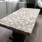 48"x30" White Agate Stone Dining Table | Handmade Gemstone Table | Luxury Top
