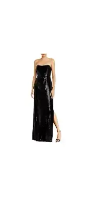 Aidan Mattox Women's Black Sequined Slit Strapless Formal Evening Gown Dress SZ4