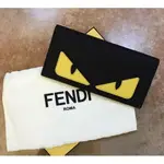 二手 FENDI 黑 牛皮 WALLET 黃眼 怪獸 魔魔 8卡 對開 長夾 7M0244