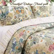 NEW ~ COZY COTTAGE BOHO BEACH BLUE TEAL AQUA GREEN BROWN TROPICAL LEAF QUILT SET