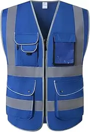 9 Pockets High Visibility Blue Safety Vest For Men And Women |Hi Vis Work Vest With Zipper And Pockets| (M, Blue)