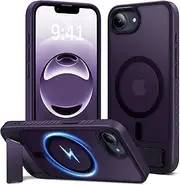Eastinbox Magnetic for iPhone 16e Case with Stand [Compatible with MagSafe] [Built-in Invisible Kickstand] Matte Back Protective Phone Case for iPhone 16 e case 6.1",Matte Purple