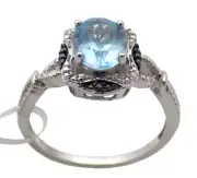 NEW W/ TAGS JTV STERLING & NATURAL 9 X 7MM TOPAZ & DIAMONDS SZ:10 RING 4GR #3211