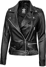 [Decrum] Leather Jacket Women - Asymmetrical Style Real Lambskin Leather Jackets for Women