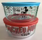 2 PYREX Disney Mickey Mouse Club & Mickey 4 Cup Glass Storage Bowls Red & Blue