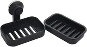 Tofficu Suction Soap Dish Holder Wall Mounted Dispenser for Kitchen Sink Shower Tub Black